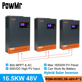 PowMr 16.5KW Гибридный Солнечный инвертор 48 В 220 В/380 В 3-Фазный Инвертор 15 кВт с MPPT 80A Солнечный Контроллер Работает Без батареи