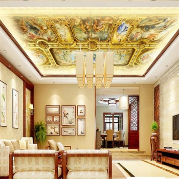 beibehang Пользовательские трехмерные фотообои 3d Европейский отель класса люкс золотой дворец потолочные фрески на крыше потолочные обои