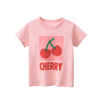 Летняя футболка для девочек от 2 до 8 лет, Хлопковая одежда для малышей, Детская футболка, Топ с коротким рукавом, Милая базовая футболка, детская одежда