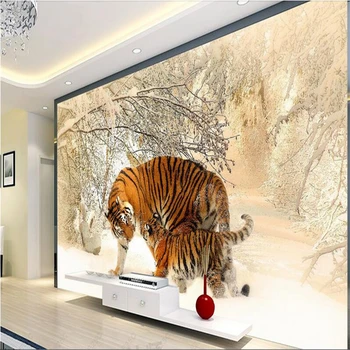 beibehang пользовательские настенные обои-3d восточный тигр зима снег фото 3d настенные фрески обои для стен 3 d обои для домашнего декора