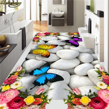Фотообои beibehang на заказ, настенная живопись, 3D роза, бабочка, Галечный пол, утолщенный износостойкий самоклеящийся 3D пол