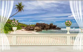 3d обои с фотообоями на заказ Балкон Пляж Вид на море украшение гостиной роскошные 3D фотообои на стену