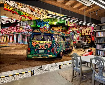 Пользовательские фото 3d обои для комнаты в стиле хип-хоп, граффити, автобус, КТВ, бар, фон, домашний декор, 3d настенные фрески, обои для стен, 3 d