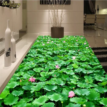 beibehang Пользовательские Фотообои Напольная живопись 3D Цветок Лотоса, бассейн, пруд, напольное покрытие для растений
