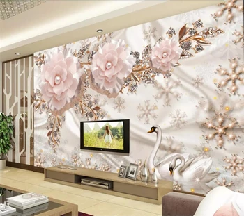 beibehang Пользовательские обои 3d фрески роскошный европейский лебедь ювелирные изделия цветок ТВ фон обои 5d фреска 8d хрустальные обои