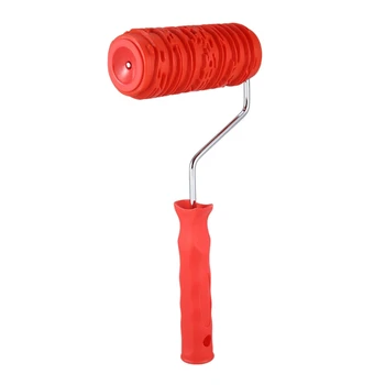 6-дюймовый малярный валик с ручкой, инструмент для накатки с рисунком из резинового дерева, для украшения стен, красный