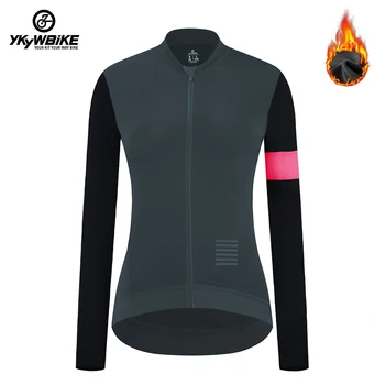 YKYWBIKE, зимняя флисовая теплая одежда для велоспорта, Женский топ с длинным рукавом, куртка для шоссейного велоспорта, джерси